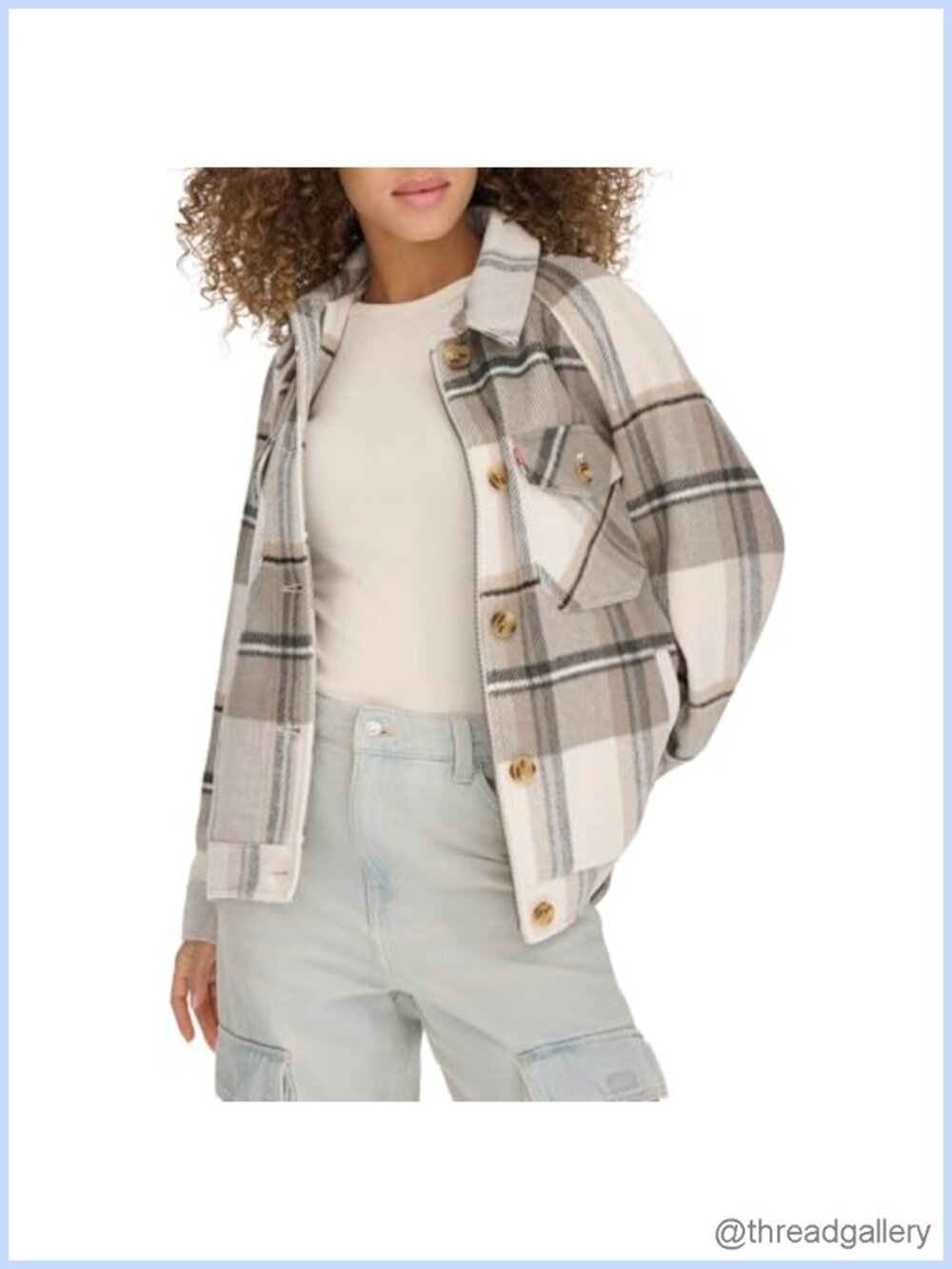 Wool Blend Plaid Shirt Jacket Zip Button Pockets Shirt Tail Hem